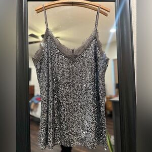 White Birch Black and Silver Sequin Cami Top